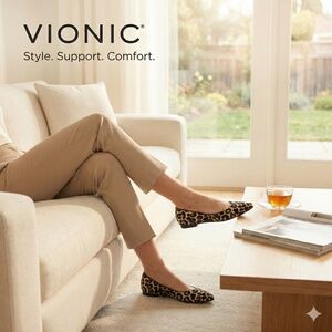 Vionic Minna Pointed Toe Ballet Flats Calf Hair Leopard Cheetah Print Sz 9